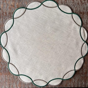 Hot Selling Modern Embroidered Edge Washed Flax Pure Circular <b>Table</b> Placemat Custom <b>Cloth</b> <b>Linen</b> Napkins Placemat - Product Image 4