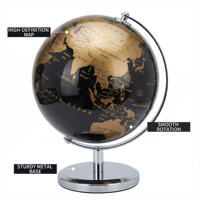 Globe terrestre moderne HM1422 de 14,2 cm avec support métallique rotatif à 360° en PVC, décoration de bureau à domicile, cadeau scolaire