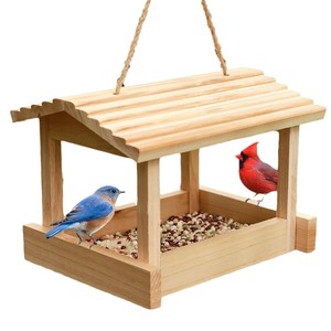 Comedero para pájaros de madera colgante para exteriores, color madera natural, madera maciza para pájaros, uso en patio trasero o balcón. - Product Image 5