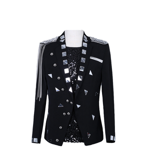 Chaqueta de Traje para <span class=keywords><strong>Hombre</strong></span> con Lentejuelas Plateadas, Cuello Chal, Botón Único, Inspirada en Trajes de Fiesta, Baile, Escenario, Televisión y Cine - Product Image 4