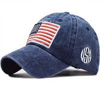 Gorra de Béisbol Deportiva Unisex Estructurada con Bordado de la Bandera Americana - Lavada, Ajustable, 90% Algodón, 10% Poliéster