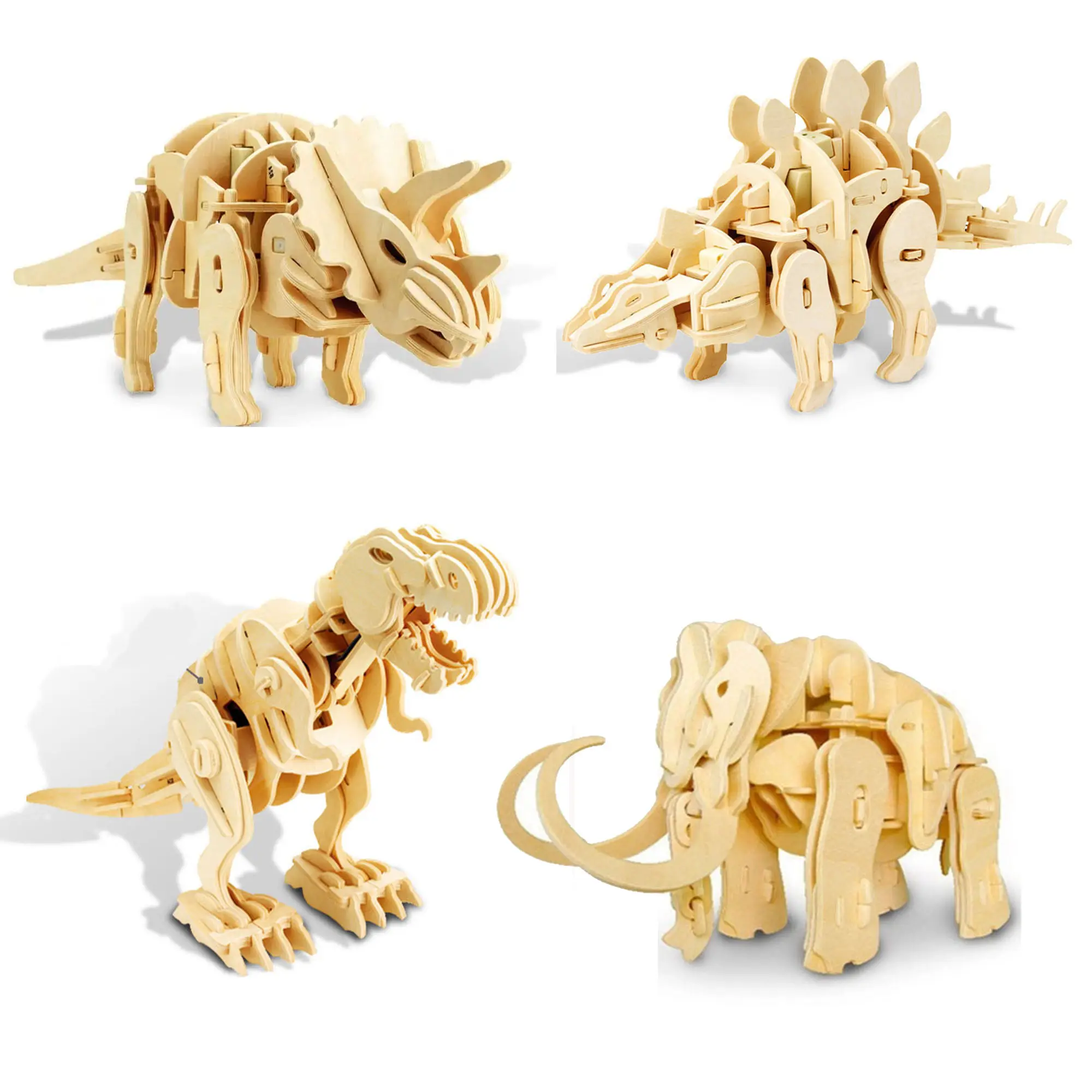 Wooden Animal Model 3D Dinosaur Puzzle STEM Kit Children's Educational Toy Wooden Dinosaur