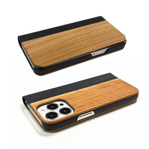 Étui en bois <span class=keywords><strong>pour</strong></span> téléphone portable avec porte-cartes <span class=keywords><strong>pour</strong></span> iPhone 17 15 Pro Max, <span class=keywords><strong>coque</strong></span> de protection en bambou à <span class=keywords><strong>clapet</strong></span> - Product Image 5