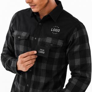 Chemise de travail à manches longues personnalisée pour homme, chemise à carreaux boutonnée, surchemise, logo personnalisé, marque privée, fabricant OEM, vente en gros - Product Image 1