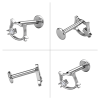 Piercing corporel en titane ASTM F136 avec zircon et vis de fixation, pour l'oreille ou le nez, motif cœur de chat