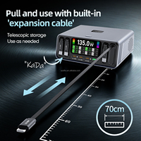 Chargeur rapide GaN PD QC 165W à 8 ports avec écran couleur numérique et câble Type-C rétractable, ignifuge, pour ordinateur de bureau et téléphones mobiles