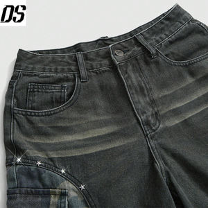 Pantalons en <span class=keywords><strong>jean</strong></span> personnalisés Y2K Vintage Camouflage Patchwork Rivet Décoré Poche cargo Jambes larges Jeans pour hommes Jeans de haute qualité - Product Image 4