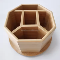 Organisateur de stylos en bambou à double rotation, pour la maison et le bureau, rangement de papeterie, cadeau de Noël, support pour marqueurs et crayons de bureau
