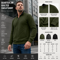 Sweat-shirt sport à col montant et manches longues 100 % coton pour homme, pull décontracté à fermeture éclair 1/4