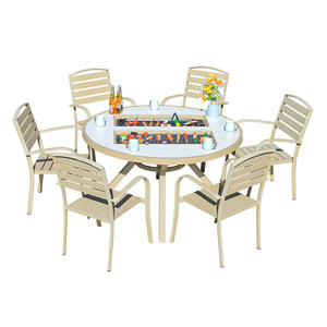 Aluminum Outdoor <b>BBQ</b> <b>Table</b> Set With 6 Chairs Weather Resistant Contemporary Patio Furniture For Commercial Use - Product Image 1