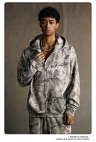 Veste unisexe longue zippée à capuche en tricot, motif floral camouflage par transfert thermique, broderie 3D, doublure polaire, formelle, ODM pour l'automne