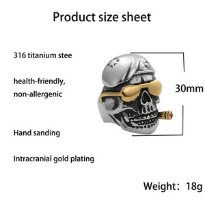 <b>Skull</b> <b>Ring</b> Titanium Steel Men's Punk Style Gold Inlay Gift Jewelry Geometric Design - Product Image 5
