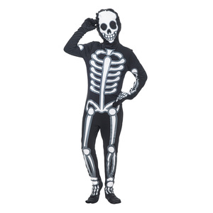 Disfraz de esqueleto que brilla en la oscuridad para niños, color negro, cuerpo completo, para fiestas de Halloween y actuaciones. - Product Image 3