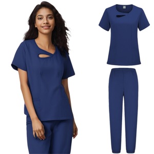 Women <b>Scrub</b> Set Short Sleeve Knitted Moisture Wicking Hospital Uniform Work <b>Clothes</b> For Medical Staff - Product Image 3