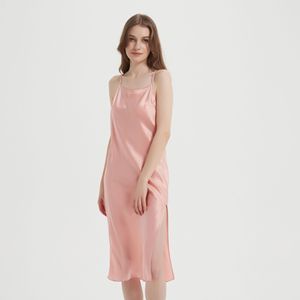 Nuovo Arrivo: Elegante Camicia da <span class=keywords><strong>Notte</strong></span> Lunga con Spalline Sottili in 100% Seta per Donna - Product Image 2