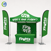 Tente d'événement sportif extérieur 10x20 personnalisée avec logo, ensemble de comptoir pliant et drapeaux plume, idéale pour les salons professionnels et les festivals culinaires