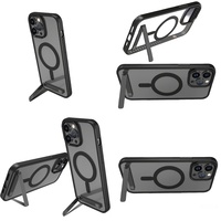 Casing Transparan Magnetik dengan Penyangga untuk iPhone 11 12 13 14 15 16 Pro Max 17 Air Plus Case dengan Holder, Aksesoris Ponsel