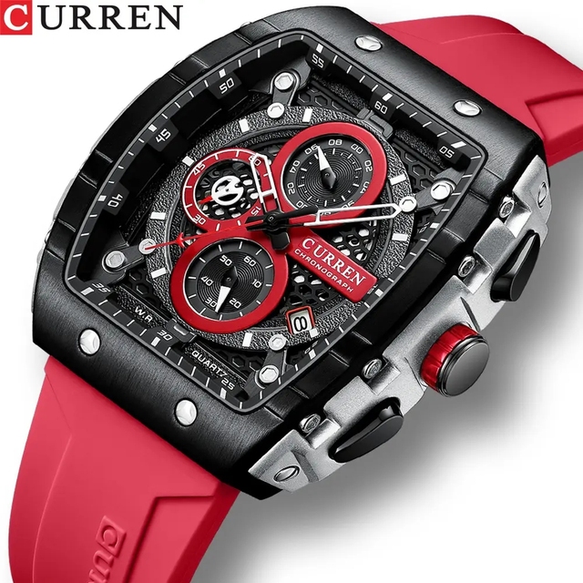 CURREN 8442 New Fashion Auto Date Tonneau Quartz Wristwatch Waterproof Chronograph Luxury Business Watch for Men Montre Relojes
