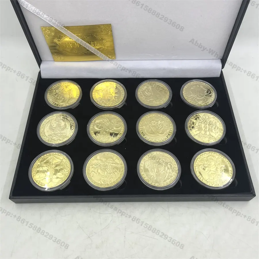 केएल बारह तारामंडल राशि चक्र सोना मढ़वाया संग्रहणीय सिक्का मूल सिक्के सेट धारक चुनौती सिक्का रचनात्मक उपहार Dropshipping