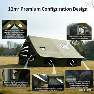 En stock, tente de camping <span class=keywords><strong>gonflable</strong></span> verte de 12 m² avec <span class=keywords><strong>auvent</strong></span>, pas de montage requis, équipement de camping extérieur complet - Product Image 4