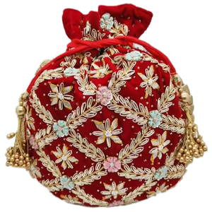 Beaux sacs de potli en velours rouge avec broderie Resham Work perles de verre en cristal/perles pour mariages et fêtes en 2024 - Product Image 1