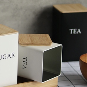 Cao Cấp Màu Đen Màu Trắng Màu Cấp Thực Phẩm Có Thể Rỗng Canister Gỗ Nắp Trà Cà Phê Đường Lưu Trữ Vuông Hộp Thiếc - Product Image 2