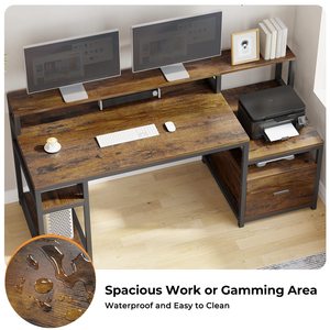 Escritorio <span class=keywords><strong>para</strong></span> Oficina en Casa con Cajonera <span class=keywords><strong>para</strong></span> Archivos, Escritorio Grande <span class=keywords><strong>para</strong></span> <span class=keywords><strong>Computadora</strong></span> con Estantes de Almacenamiento, <span class=keywords><strong>Mueble</strong></span> <span class=keywords><strong>para</strong></span> <span class=keywords><strong>Impresora</strong></span> y Estante <span class=keywords><strong>para</strong></span> Monitor - Product Image 4