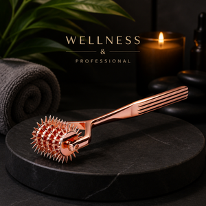 Rouleau sensoriel professionnel en métal à 5 rangées de roulettes Wartenberg, couleur or rose de luxe, pour le spa et le bien-être - Product Image 4