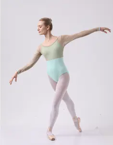 Женская сетчатая ткань с длинным рукавом, Одежда для танцев, Высококачественная полиамидная балетная трико для тренировок