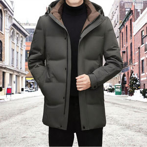 باركا رجالي طويل بطول الركبة سميكة ودافئة أسفل البط الراقية مقنعين الأعمال عارضة معطف إغلاق سحاب - Product Image 2