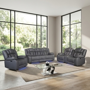 Conjunto de sofá reclinable eléctrico moderno con luces LED, mesa elevadora extensible, gabinete de almacenamiento, cuero artificial, relleno de esponja. - Product Image 2