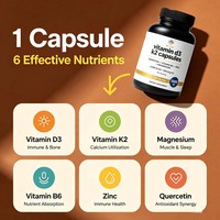 Capsules personnalisées OEM de Vitamine D3+K2 120mcg avec Magnésium, Zinc, B6 pour soutenir la santé immunitaire et l'absorption et l'utilisation du Calcium