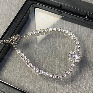 Round Cut 1ct VVS GRA Moissanite Chain <b>Bracelet</b> with Full Pave CZ pull string <b>adjustable</b> <b>Bracelet</b> Copper 14K Gold Filled Jewelry - Product Image 1