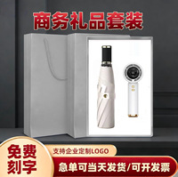 Coffret Cadeau d'Affaires : Ventilateur et Parapluie – Cadeau Pratique pour Hôtesse, Journée des Enseignants, Fête des Pères, Conférence, Boîte Cadeau Créative en Papier