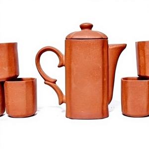 Ensemble de tasses à café en terre cuite de style campagnard faites à la main avec pot, résistantes à la chaleur, écologiques - Product Image 1