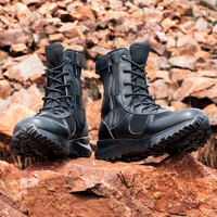 Bottes tactiques en cuir légères, respirantes, avec fermeture éclair, pour la randonnée et l'entraînement en plein air