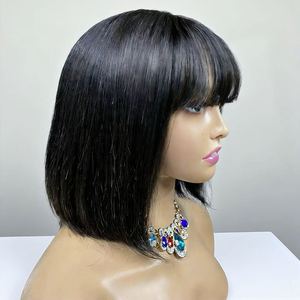 Perruque <span class=keywords><strong>courte</strong></span> et droite pour femme, style bob, <span class=keywords><strong>avec</strong></span> <span class=keywords><strong>frange</strong></span>, entièrement tissée à la main, perméable et colorable, pour tête entière, style européen et américain - Product Image 3