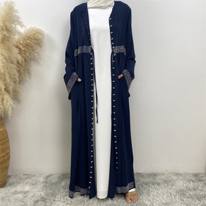 1402 #   Último Modelo de Abaya de Material Nida, Cárdigan Sencillo y Lujoso con Perlas de Diamantes, con Bolsillos Laterales y Cinturón Pequeño Delantero, Abaya para Mujer para Eid - Product Image 4