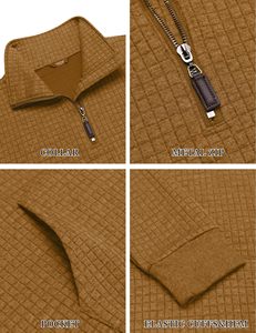 Stand Collar Waffle Quarter Zip Half zip Sudadera Manga larga Impresión personalizada Bordado Casual Pullover Sudaderas con bolsillo - Product Image 5