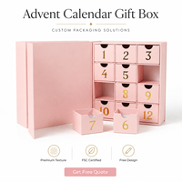 Boîte de calendrier de l'avent avec logo personnalisé, 12 tiroirs, tirette en ruban, laminage mat, doublure en éponge, emballage cadeau cosmétique