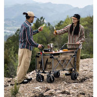 Chariot pliant d'extérieur grand format avec table inclinable pour pique-nique et enfants, chariot de camping en métal à quatre roues pivotantes