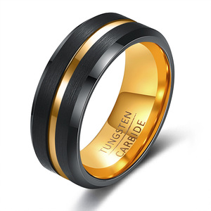 Bague en carbure de tungstène 8 mm, noir et or, bicolore, géométrique, bijoux tendance pour femmes, cadeau - Product Image 3