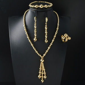 18k gold Shiny bulk copper beaded tassel necklaces <b>bangles</b> drop pendant earrings fine rings for wedding ceremony jewelry <b>set</b> - Product Image 3