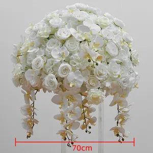 YOPIN-1439 Kustom Hiasan Tengah Bola Bunga Anggrek Putih Buatan untuk Dekorasi Pernikahan