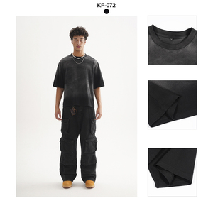 批发品牌标志刺绣街装男装酸洗褪色t恤定制男装健身服装复古t恤 - Product Image 3