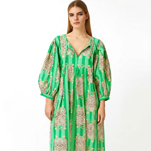 Robe longue pour femme la plus vendue, 100 % coton respirant, faite à la main, imprimé floral, douce, décontractée, style bohème, naturelle, pour l'été et l'automne - Product Image 1