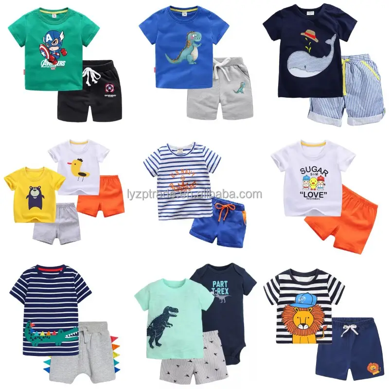 Großhandel Kinderkleidung Kurzarm Baby-T-Shirt Hosen Jungen Mädchen Baumwollkleidung Kinder-Set Sommer Kinderanzug