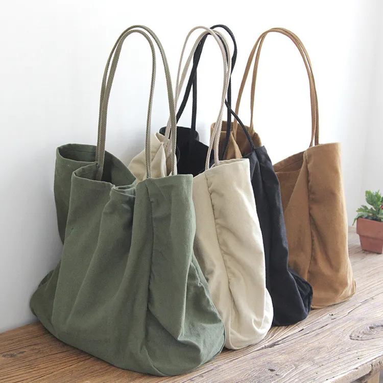 Promosi kustom tas Tote belanja kanvas katun tahan lama alami untuk butik wanita