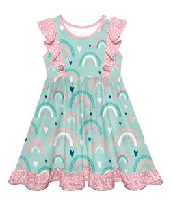 Vestido de Niña con Diseño Personalizado de Patrón de Pez Arcoíris, Vestido con Mangas de Ángel y Perlas - Product Image 1