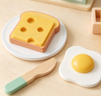 Set Mainan Pemanggang Roti Kayu untuk Anak-Anak, Mainan Simulasi Sarapan, Pembuat Roti, Permainan Peran, Mainan Makanan Dapur